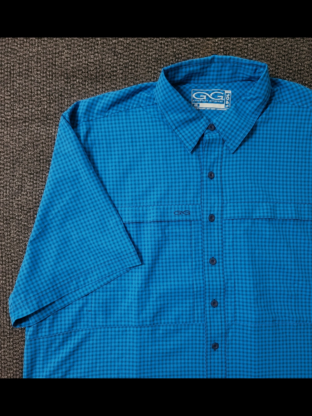 Gameguard Blue Gingham Button Down Short Sleeve Shirt Men's 4XL